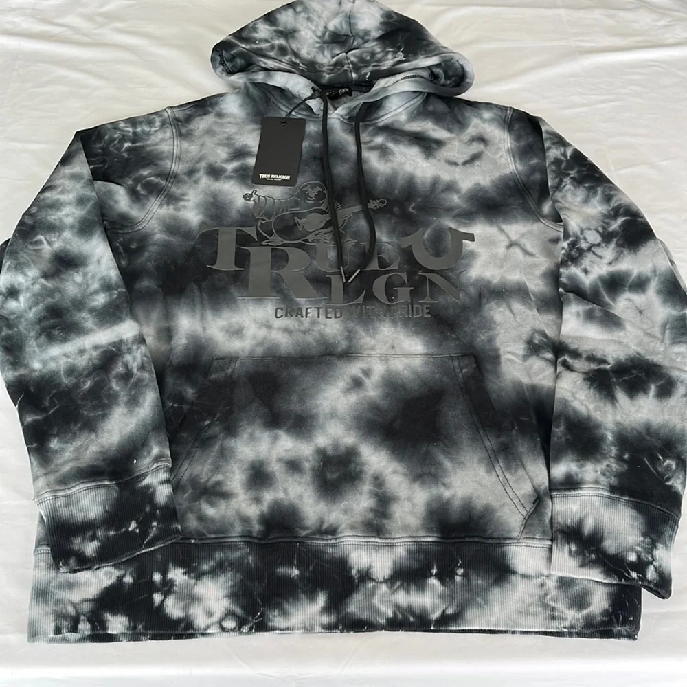 True Religion Logo Horseshoe Pullover Sweatshirt Tie Dye Size L NWT